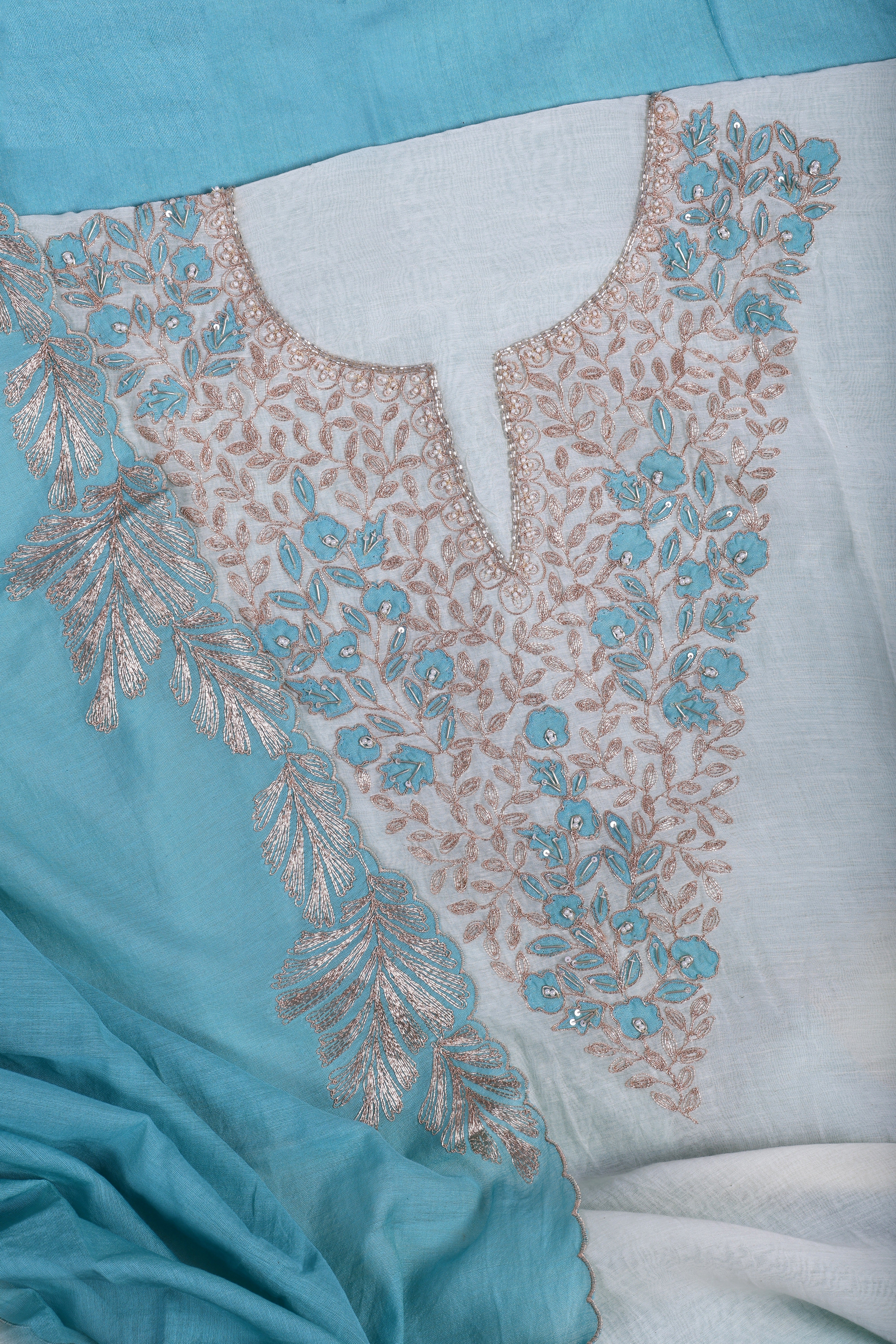Sky Blue Ombre Embroidered Suit Set