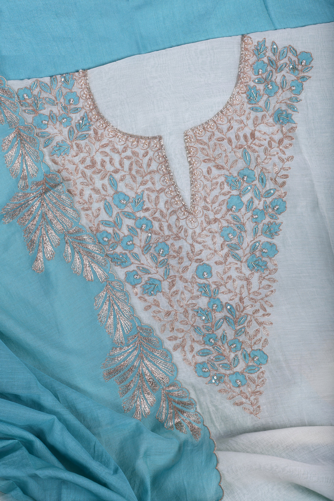 Sky Blue Ombre Embroidered Suit Set