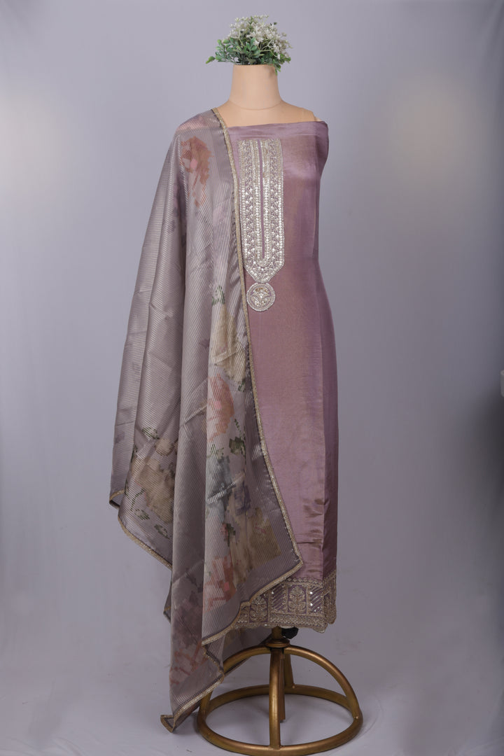 Lavender Tissue Suit Set with Zari & Zardozi Work