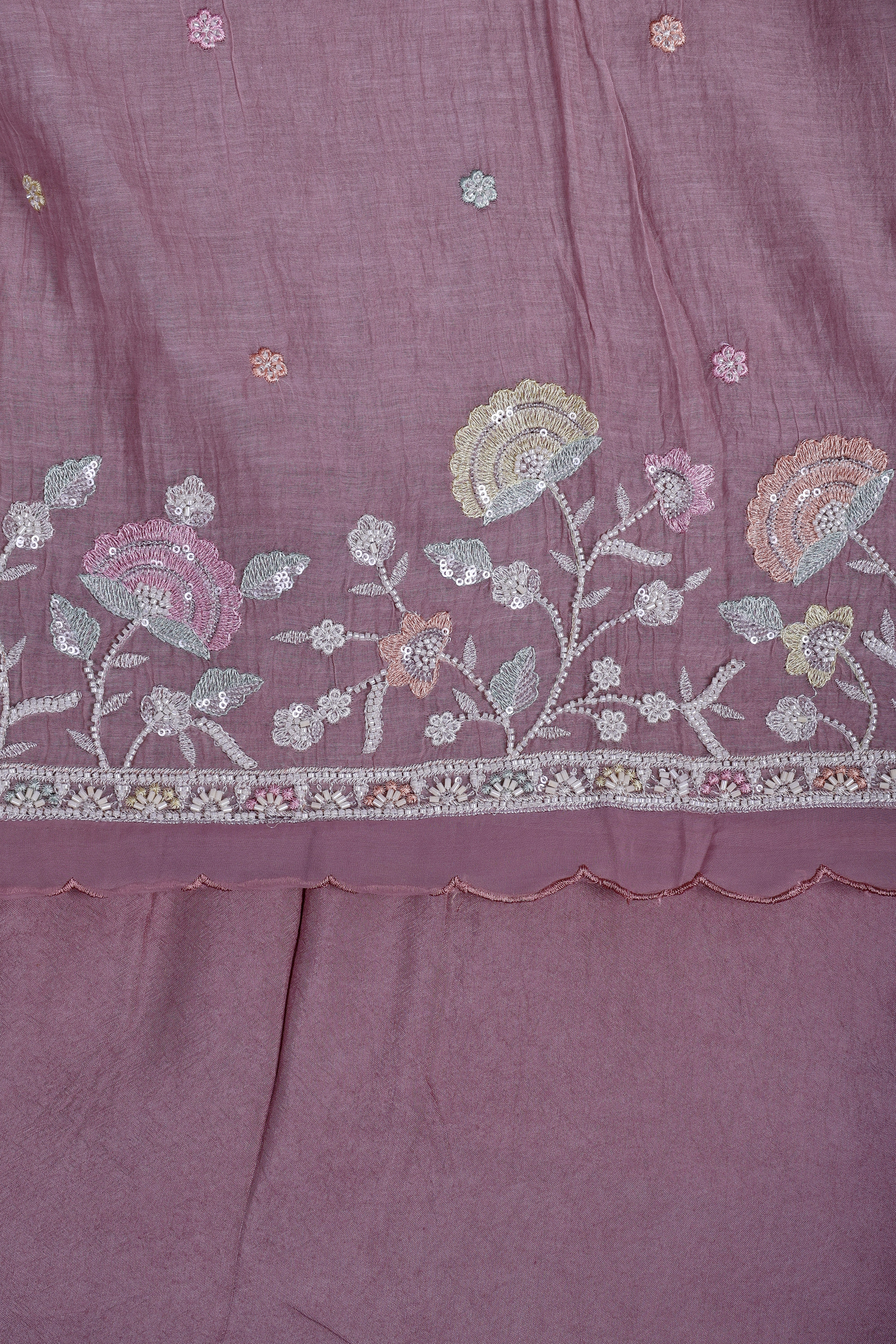 Dusty Mauve Mul Chanderi Suit Set with Handwork & Katdana Detailing