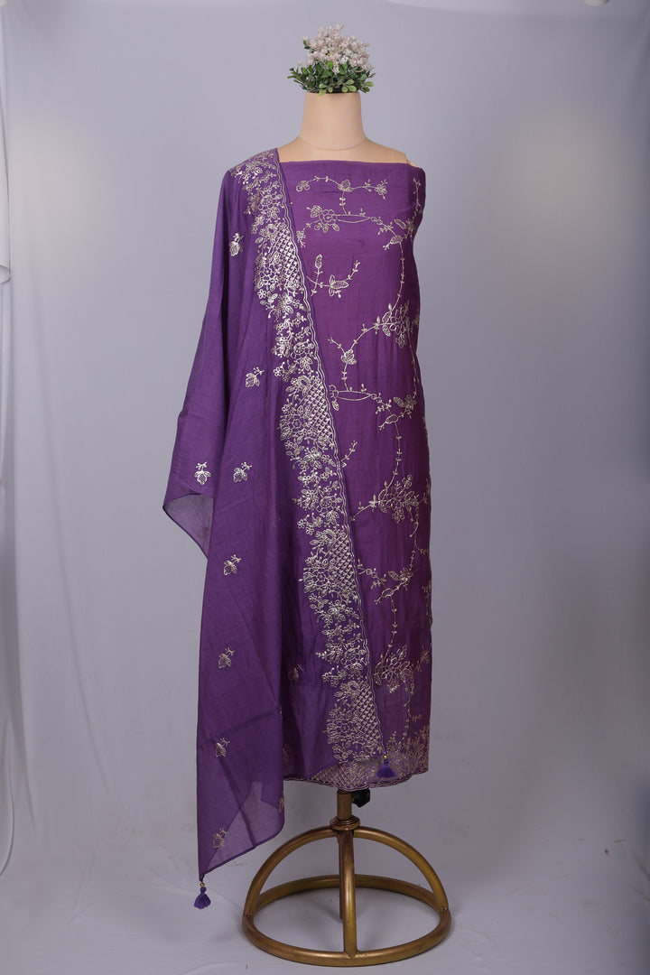 Royal Purple Chanderi Silk Suit Set with Intricate Pitta Work