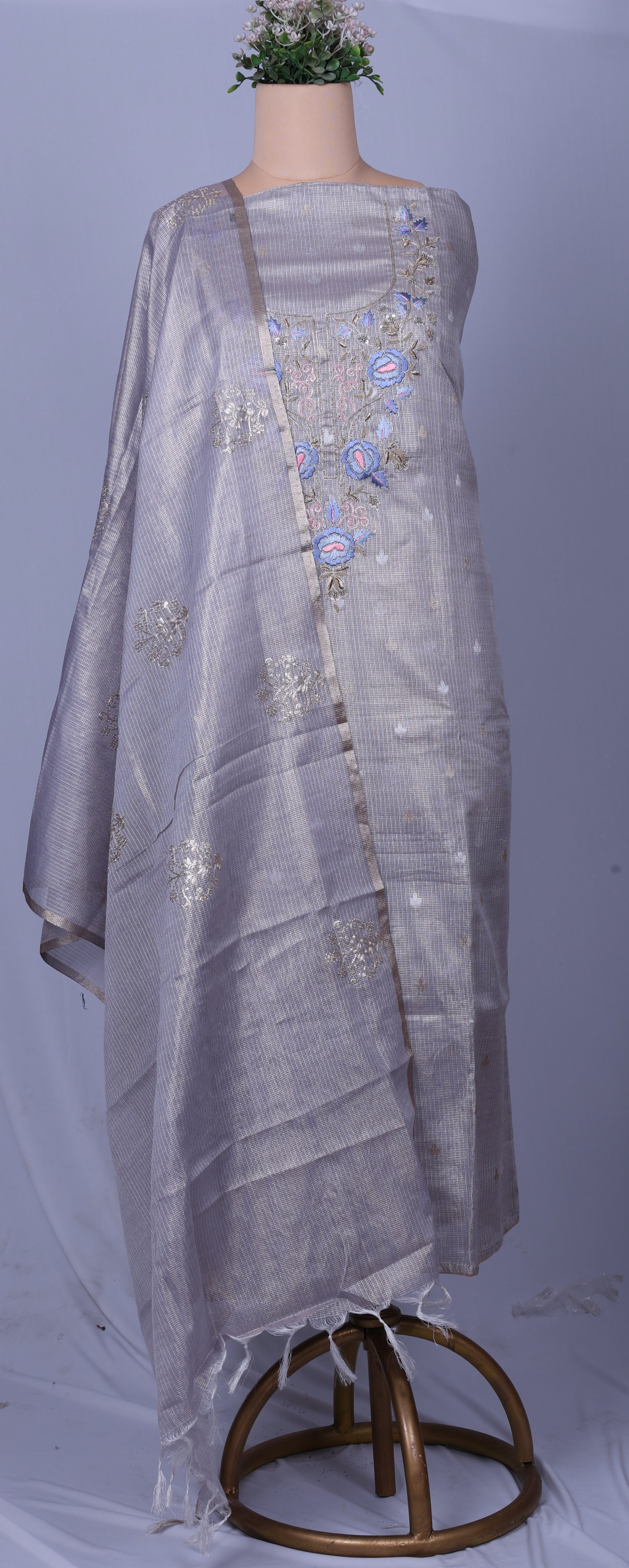 Silver Mist Zardozi Suit Set