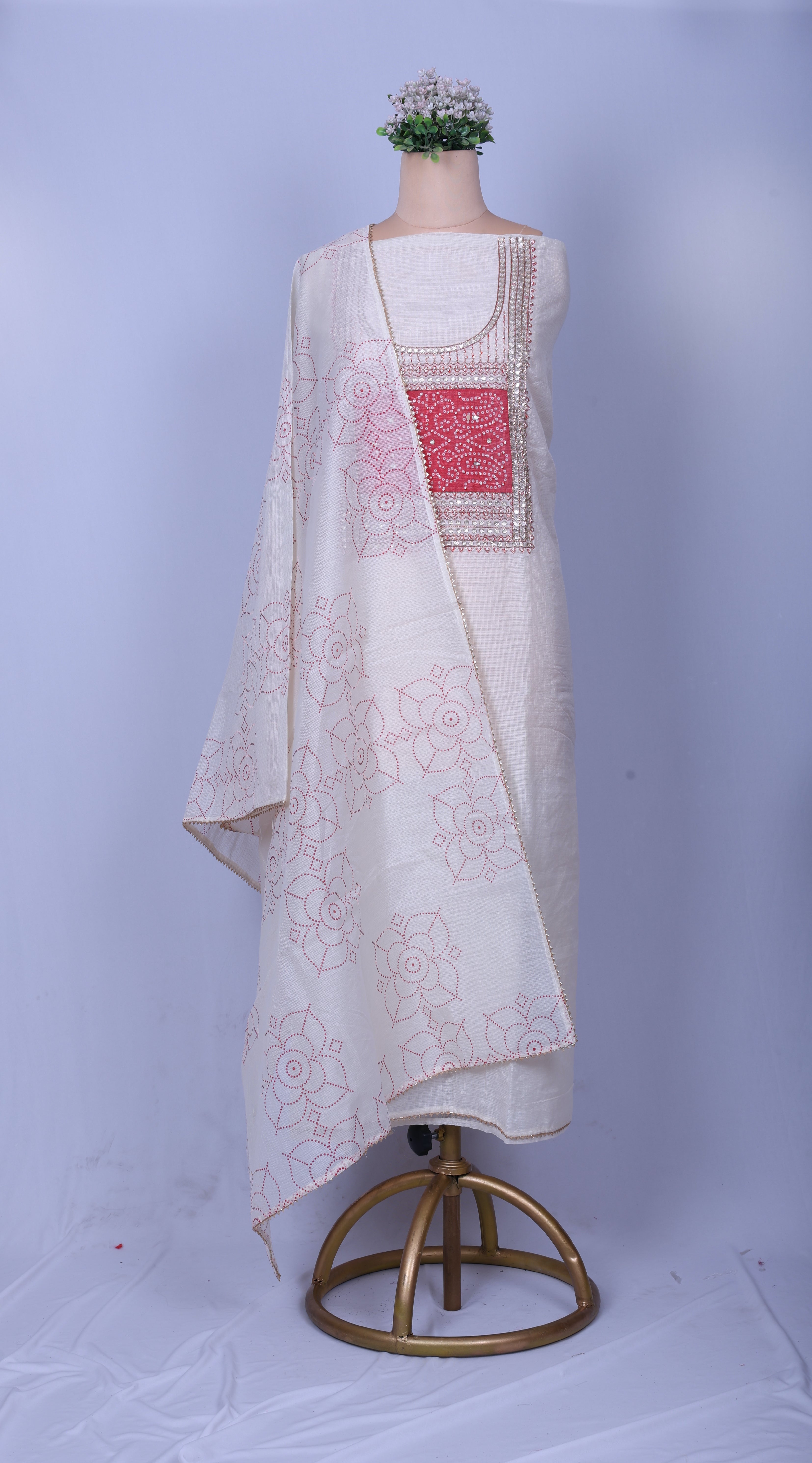 Ivory Kota Silk Suit Set with Gotta Work & Bandej Detailing