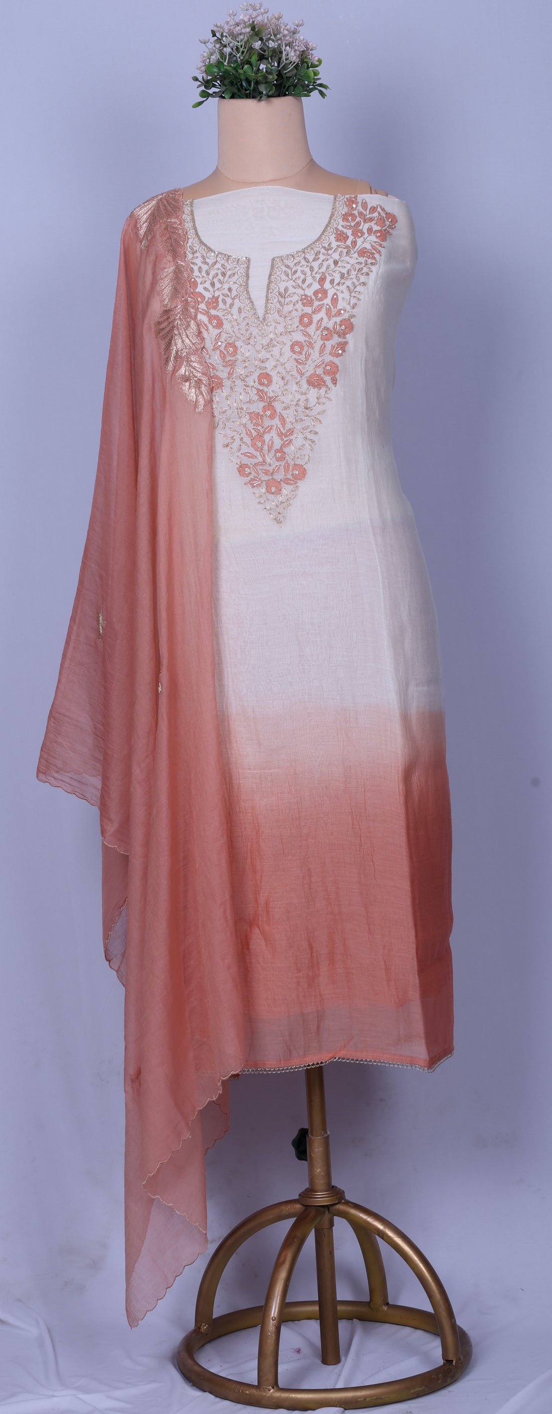 Peach Ombre Zardozi Suit Set