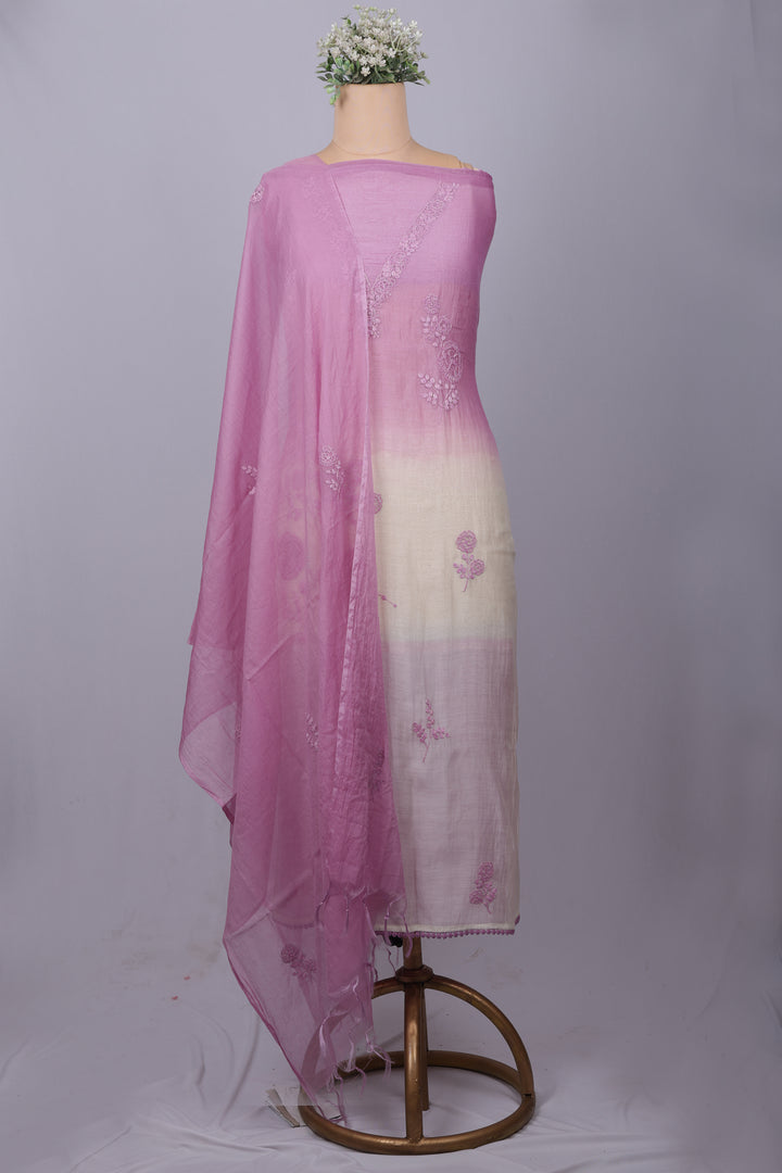 Pink Ombre Chanderi Suit Set with Delicate Thread Embroidery