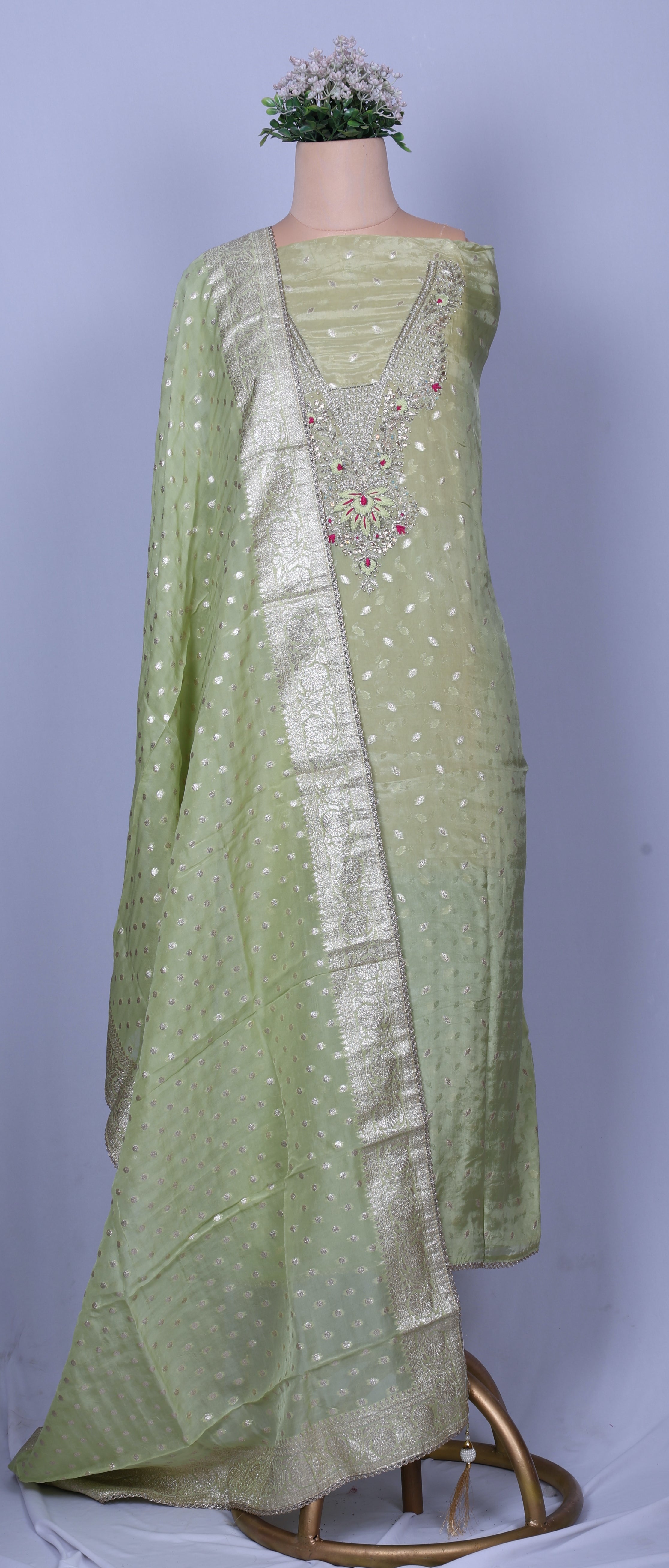 Pistachio Banarsi Organza Suit Set