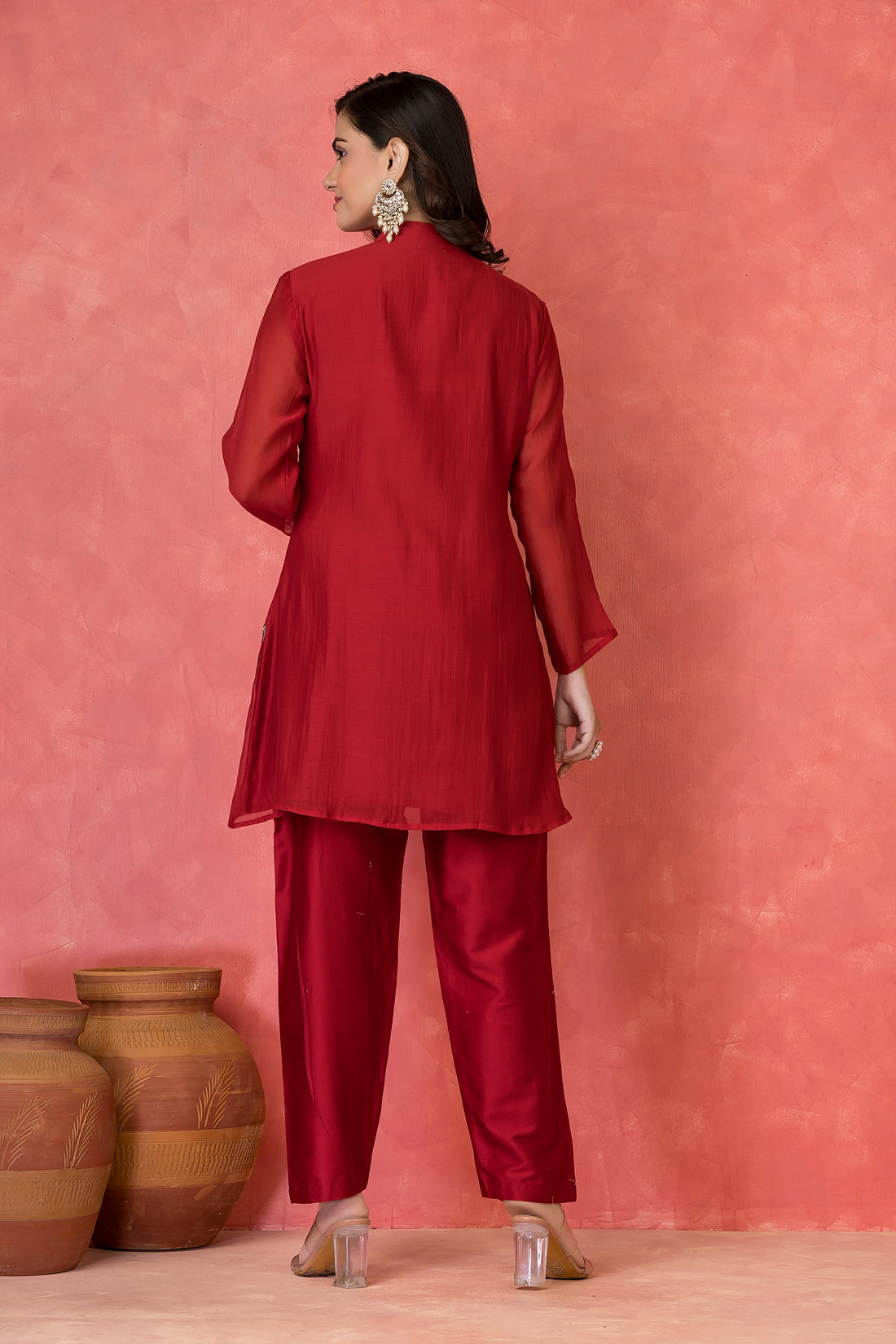 Scarlet Red Mul Chanderi Co-ord Set