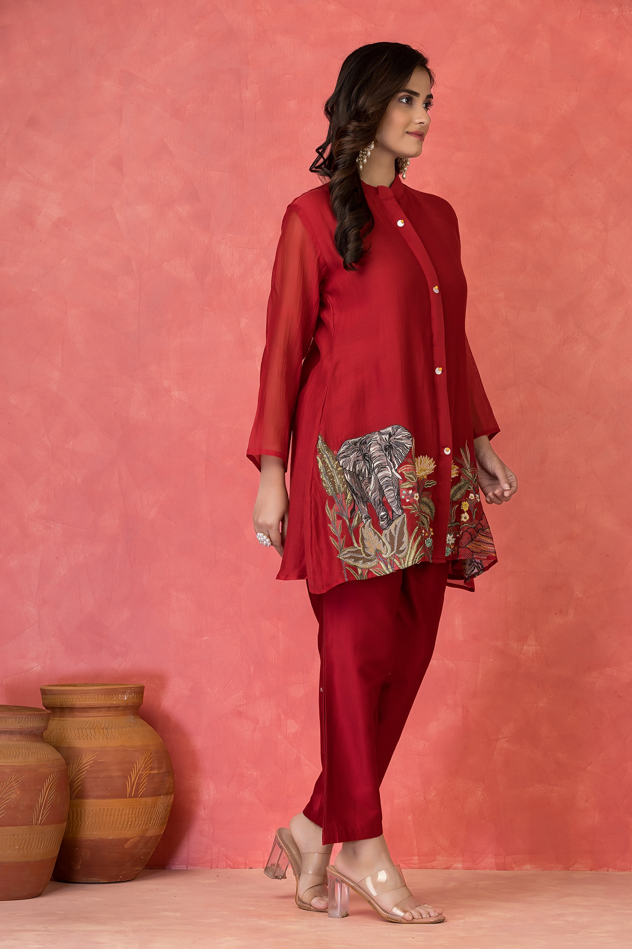 Scarlet Red Mul Chanderi Co-ord Set