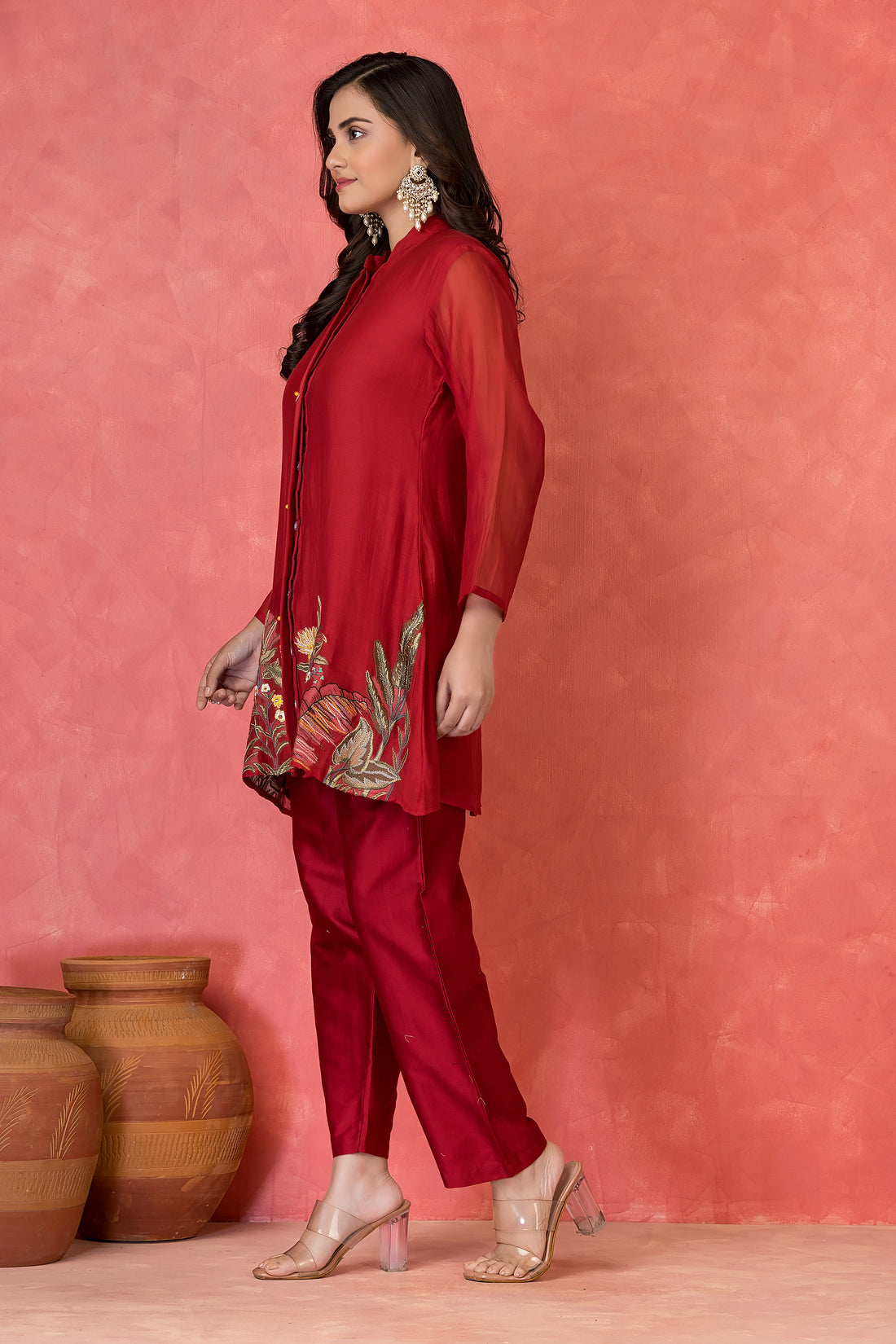 Scarlet Red Mul Chanderi Co-ord Set