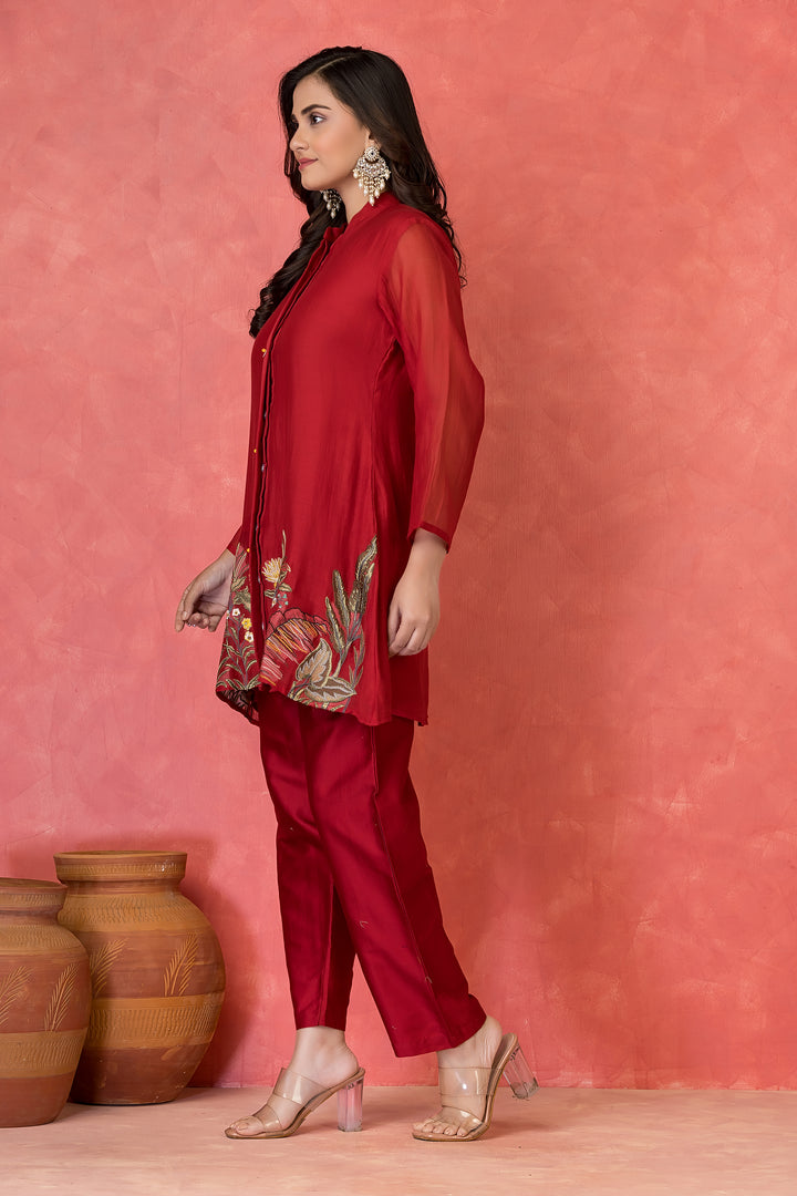 Scarlet Red Mul Chanderi Co-ord Set