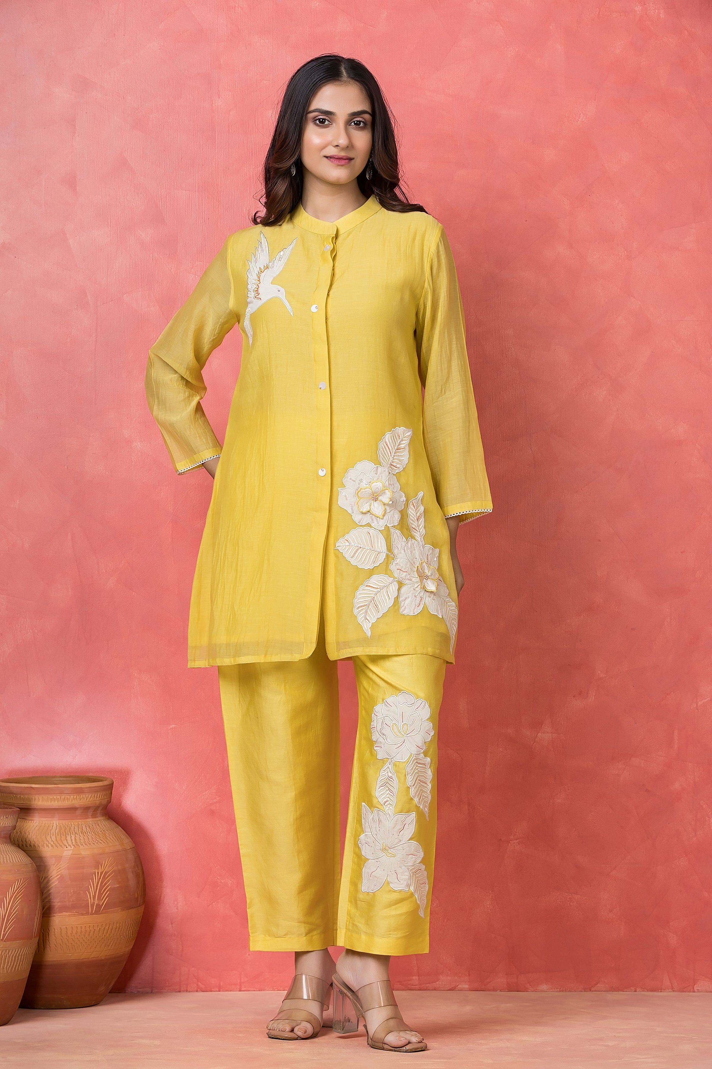 Sunshine Yellow Mul Chanderi Co-ord Set