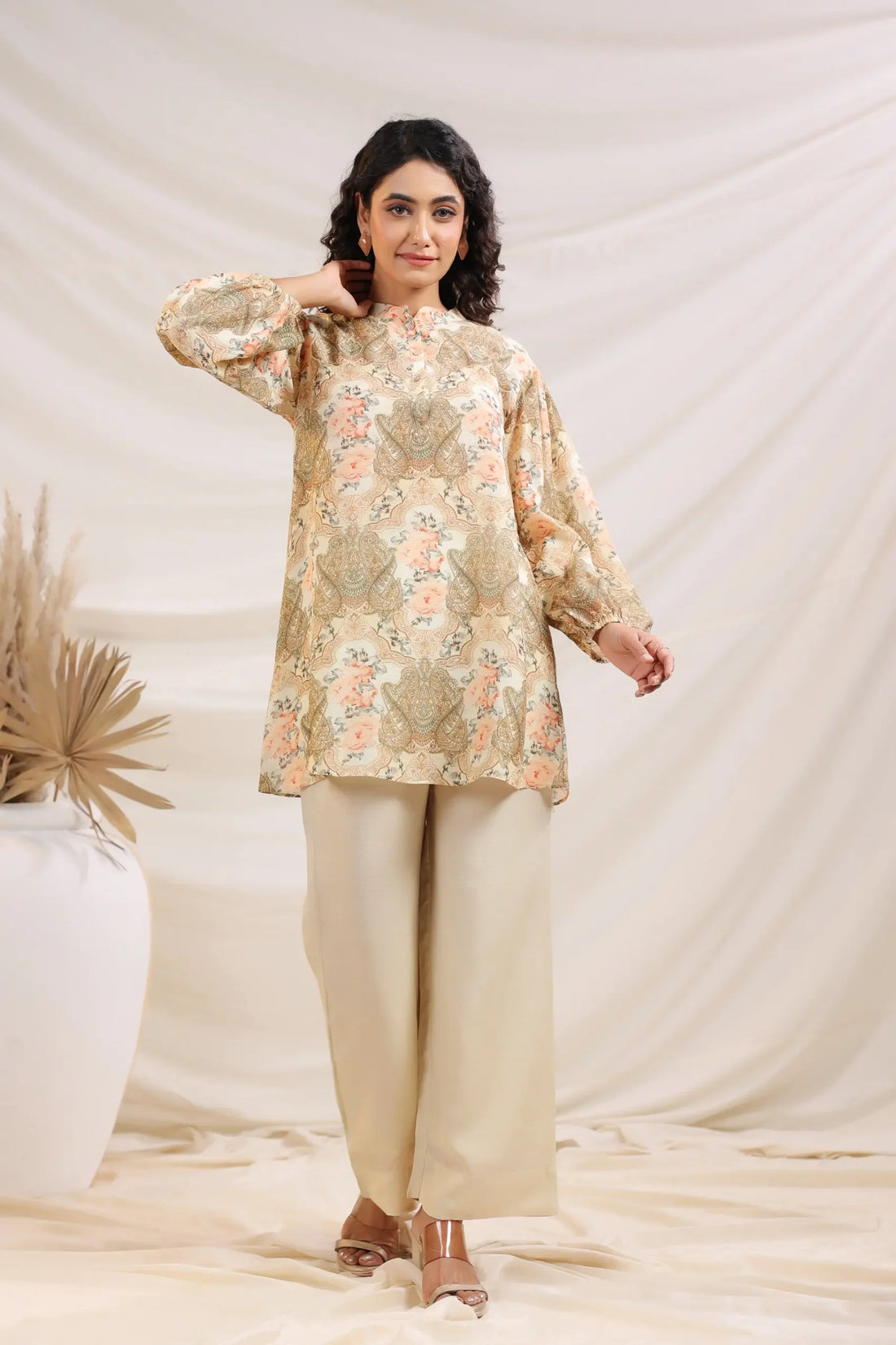 Beige Multi Linen Co-ord Set