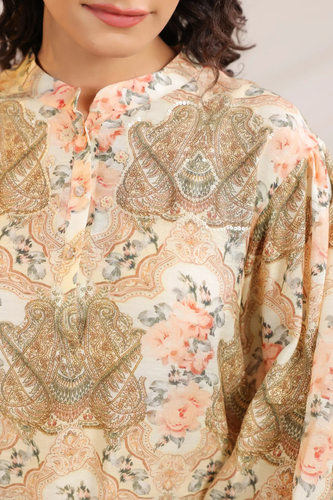 Beige Multi Linen Co-ord Set