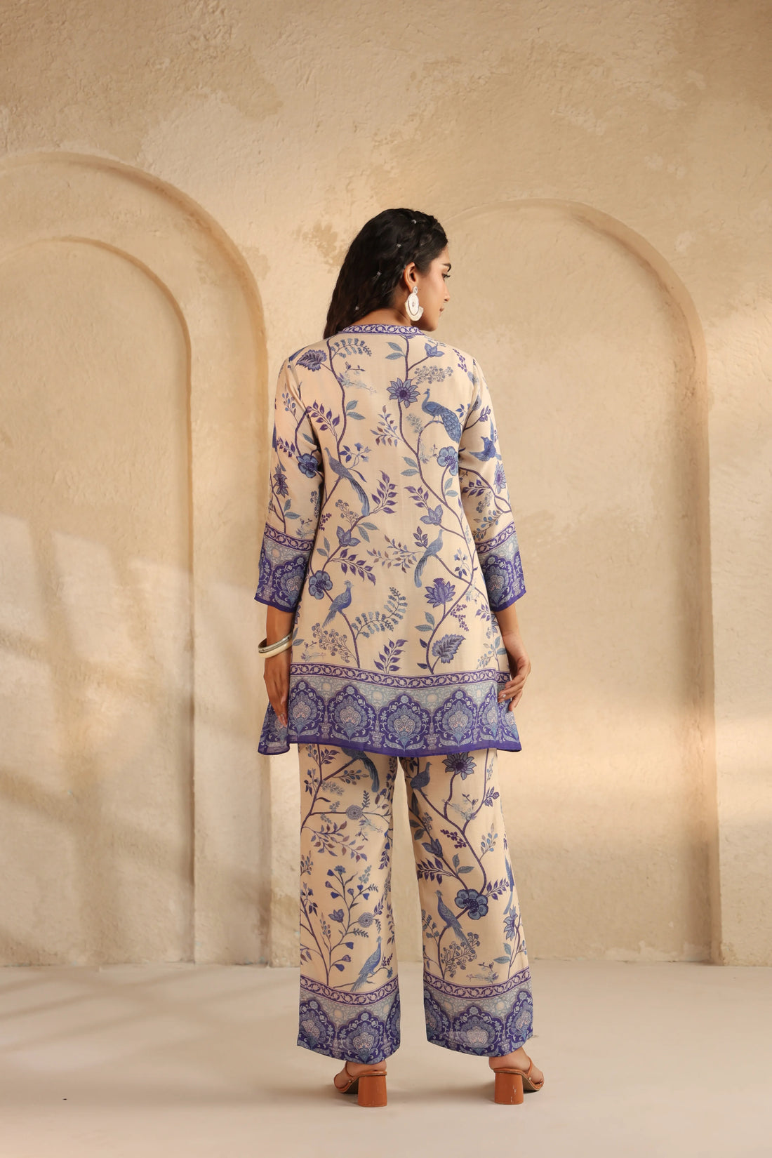 Cream Blue Linen Co-ord Set