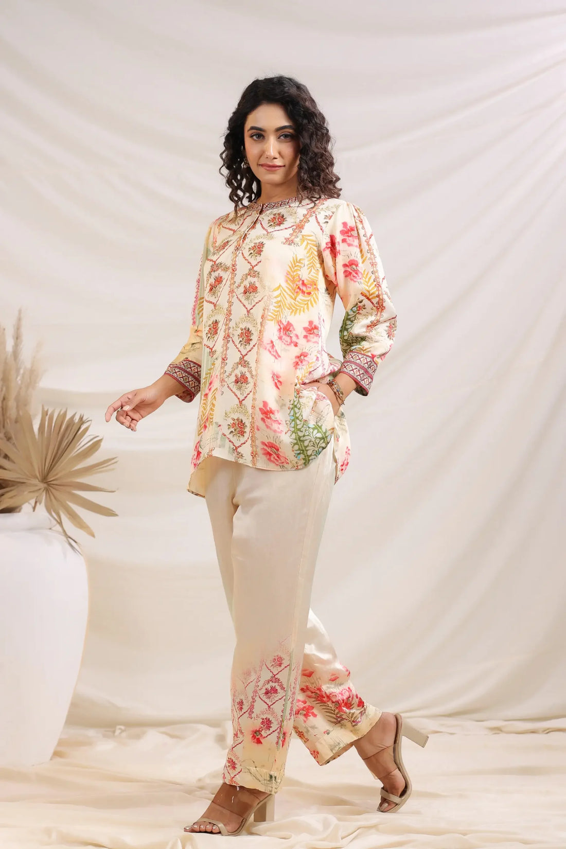 Ivory Floral Linen Co-ord Set
