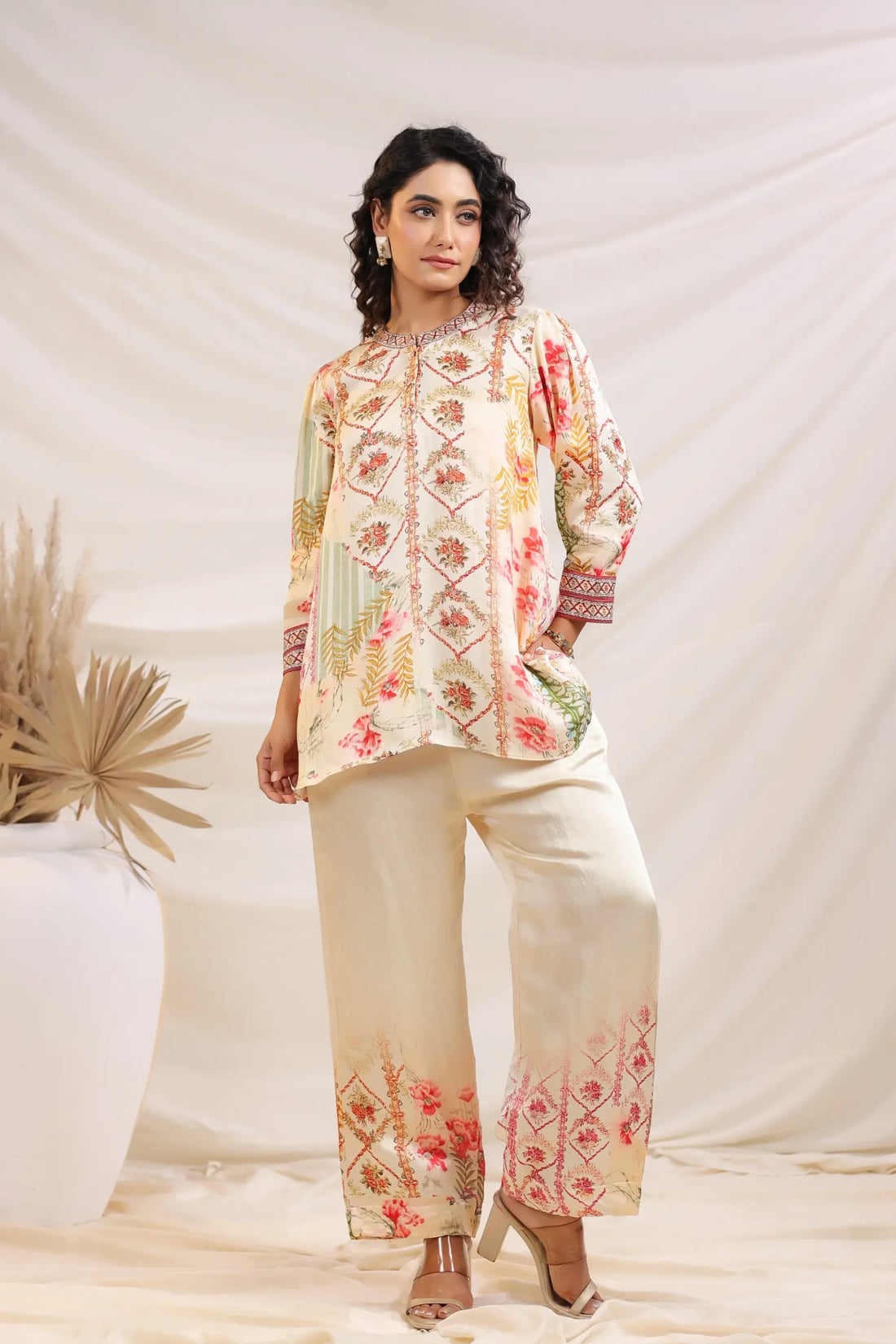 Ivory Floral Linen Co-ord Set