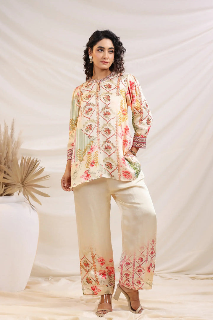 Ivory Floral Linen Co-ord Set