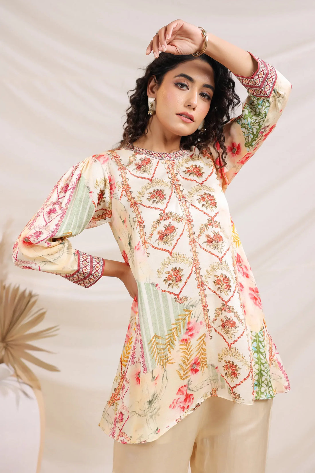 Ivory Floral Linen Co-ord Set