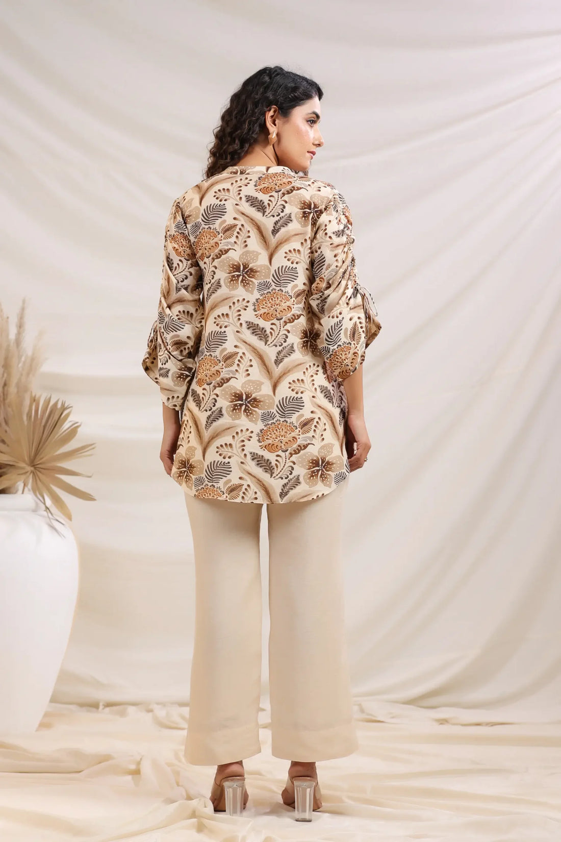 Beige Botanical Linen Co-ord Set