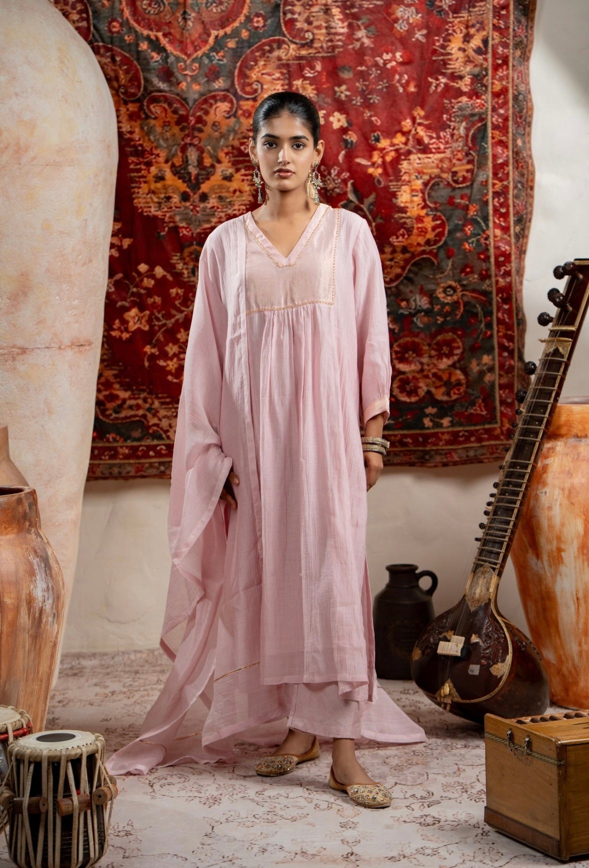 Blush Pink Mul Chanderi Suit Set with Minimal Elegance