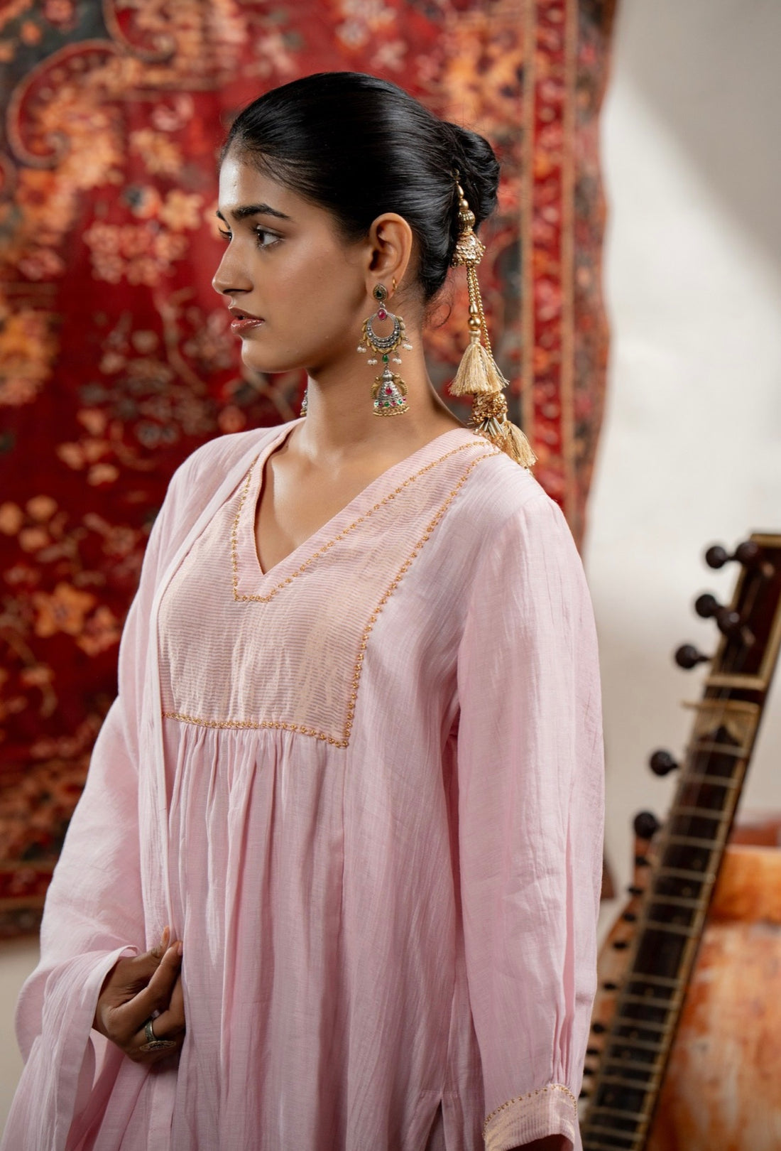 Blush Pink Mul Chanderi Suit Set with Minimal Elegance