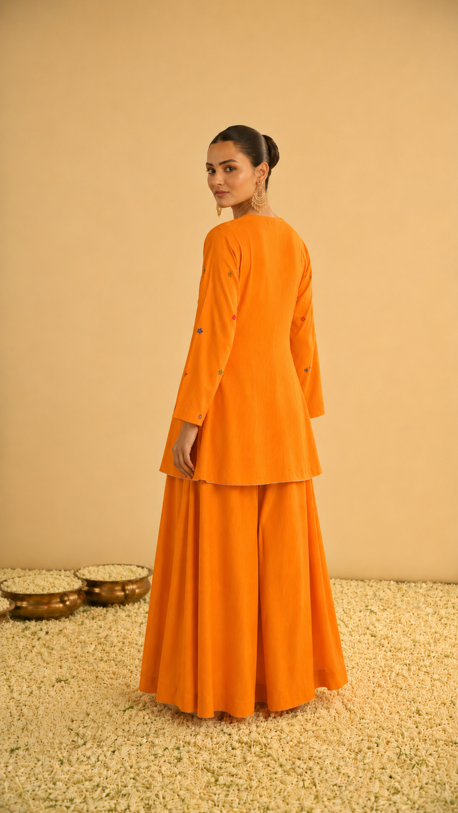 Orange Mul Chanderi Embroidered