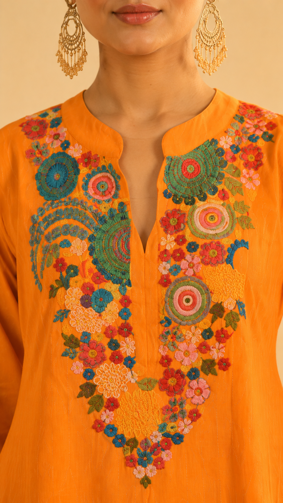 Orange Mul Chanderi Embroidered