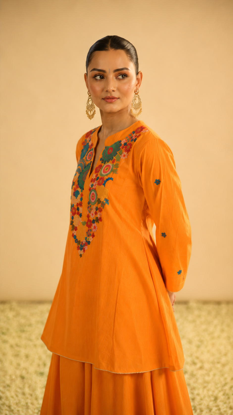 Orange Mul Chanderi Embroidered