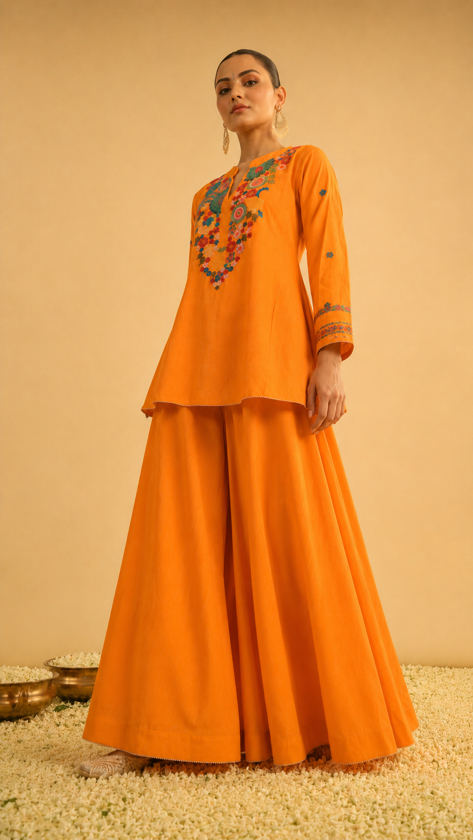 Orange Mul Chanderi Embroidered