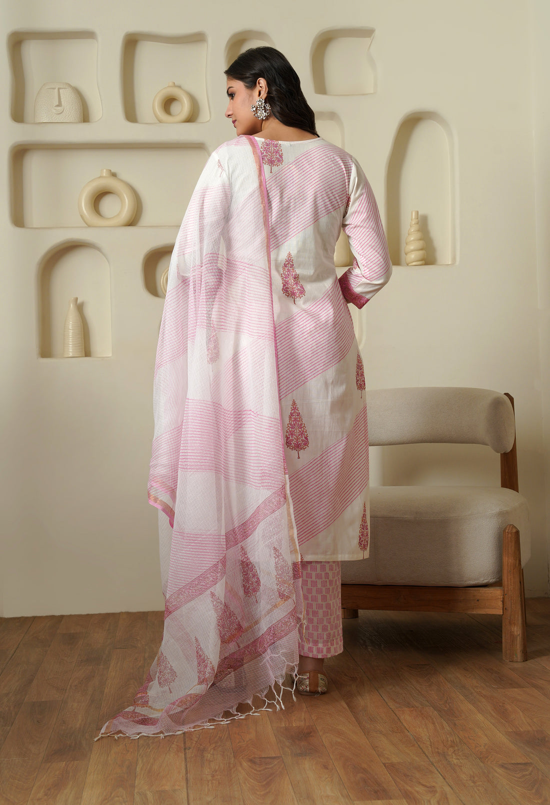 Soft Pink Cotton Suit Set with Kota Doria Dupatta