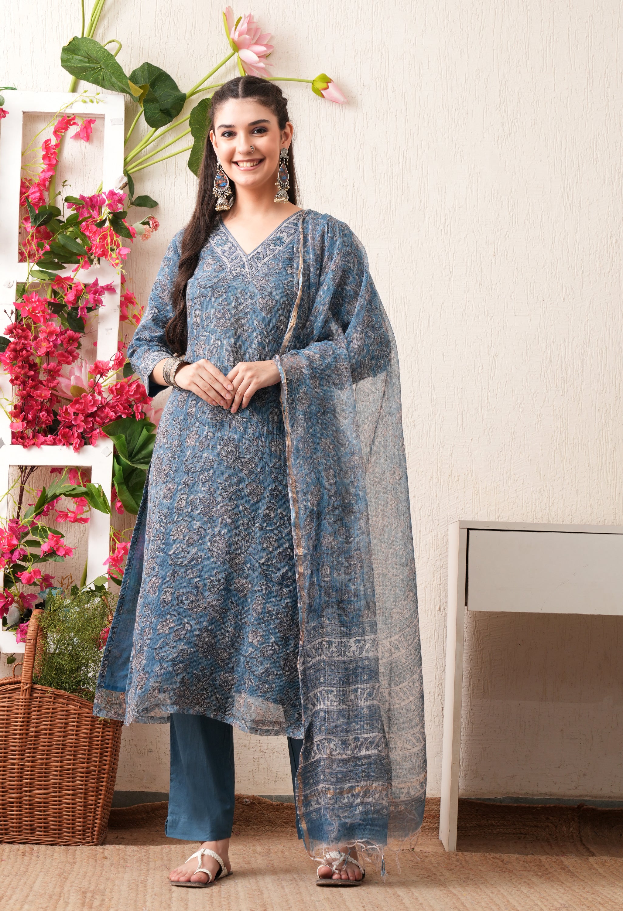 Noor Hand Block Print Kota Doria Suit Set