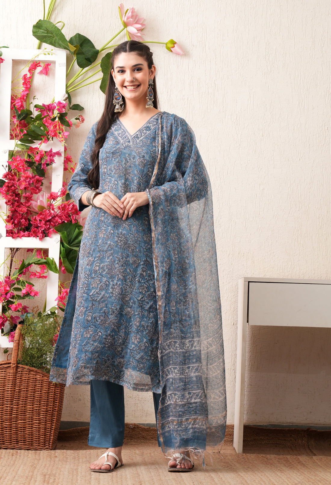 Noor Hand Block Print Kota Doria Suit Set
