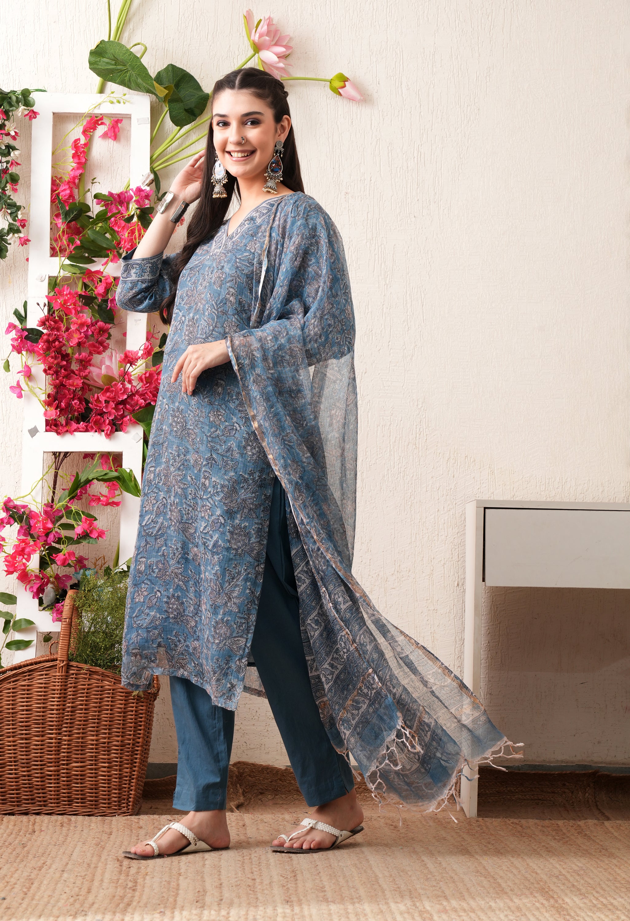 Noor Hand Block Print Kota Doria Suit Set