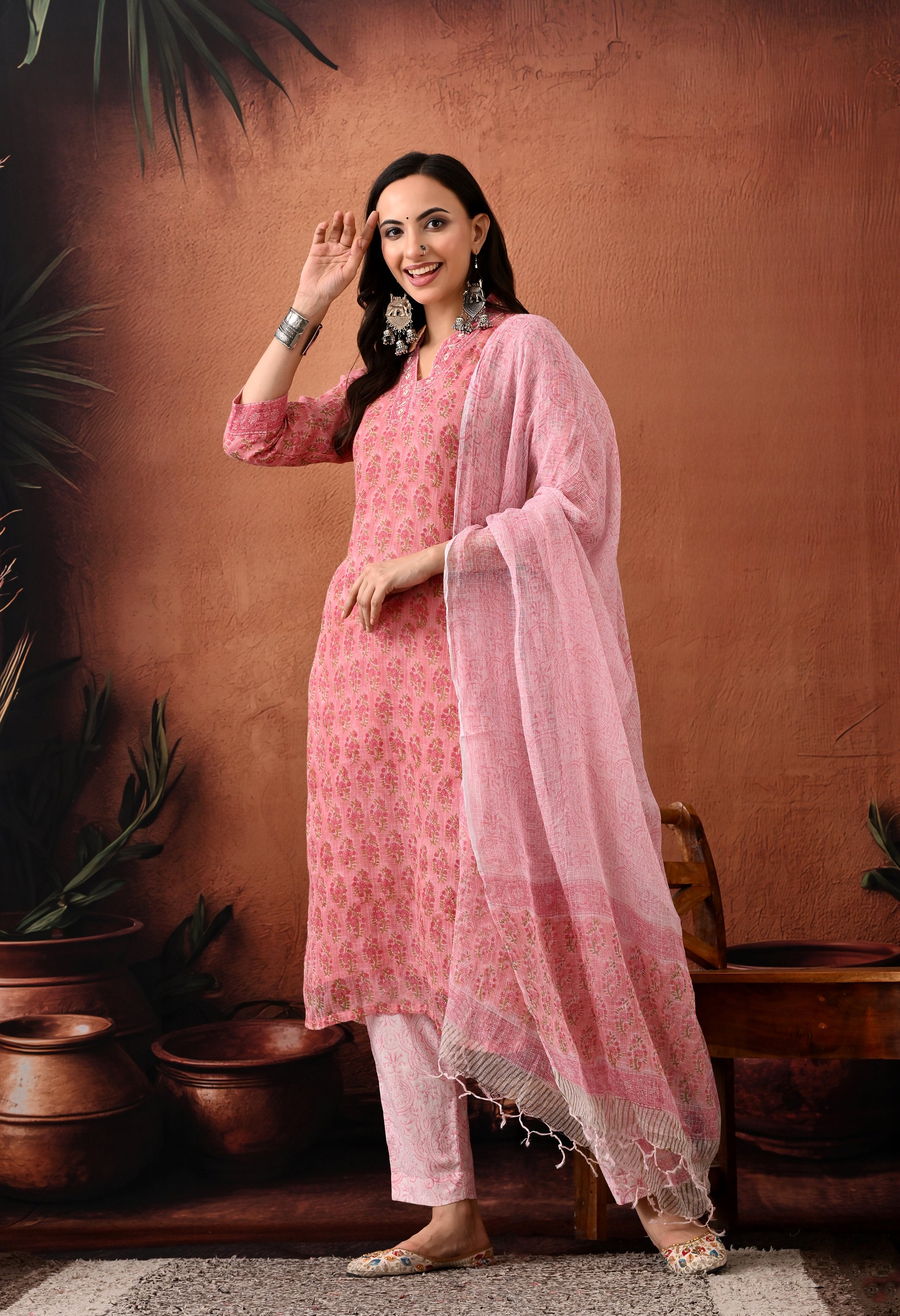 Meher Hand Block Print Kota Doria Suit Set