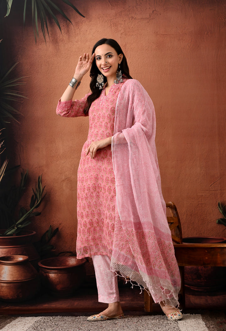 Meher Hand Block Print Kota Doria Suit Set