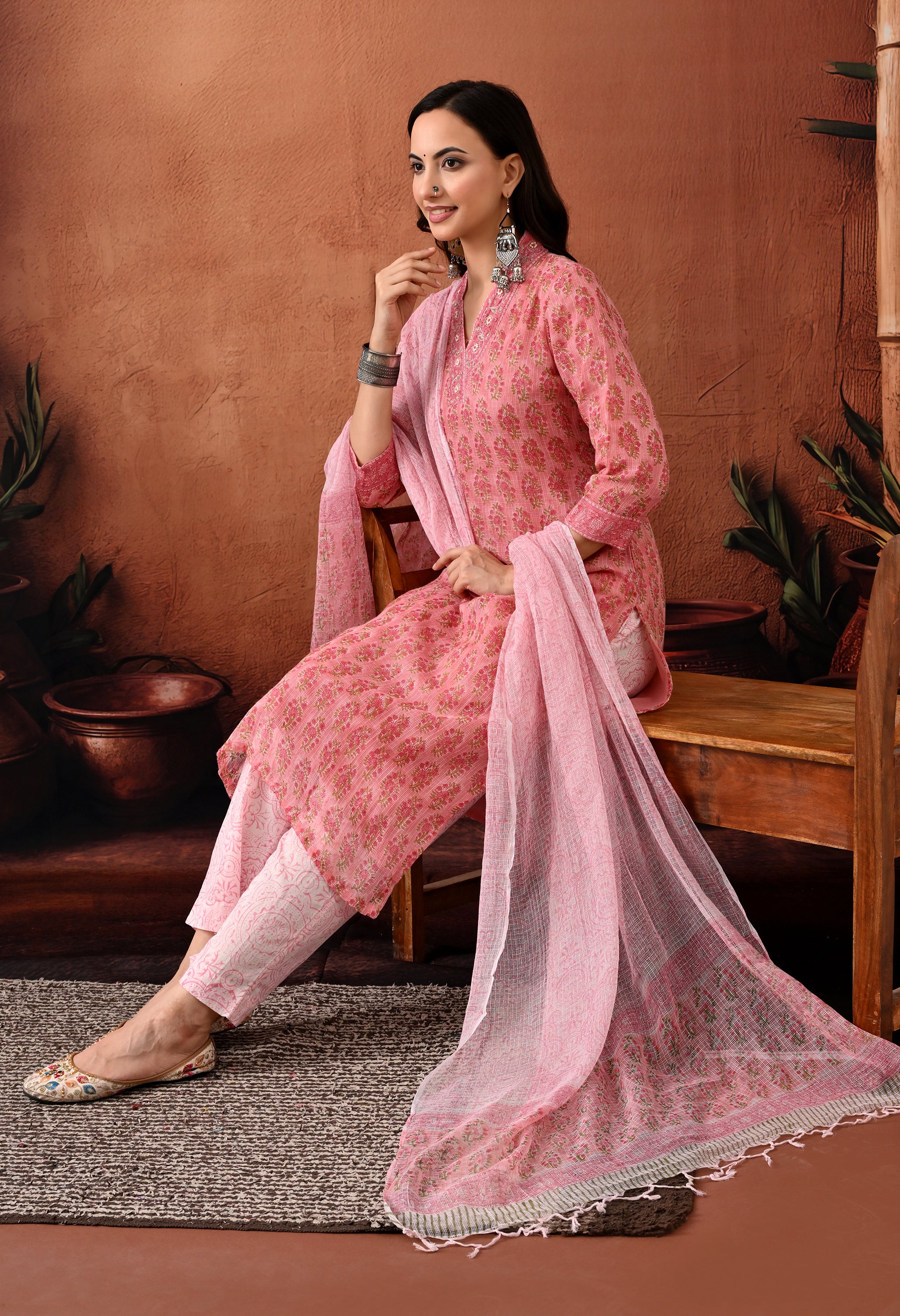 Meher Hand Block Print Kota Doria Suit Set