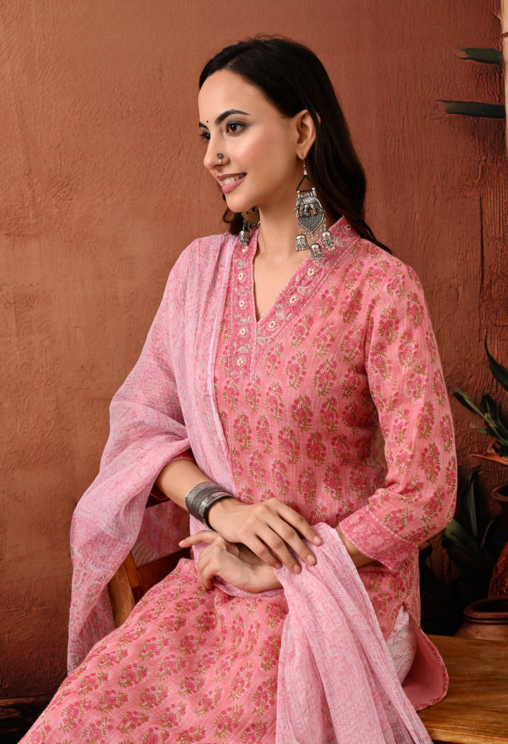 Meher Hand Block Print Kota Doria Suit Set
