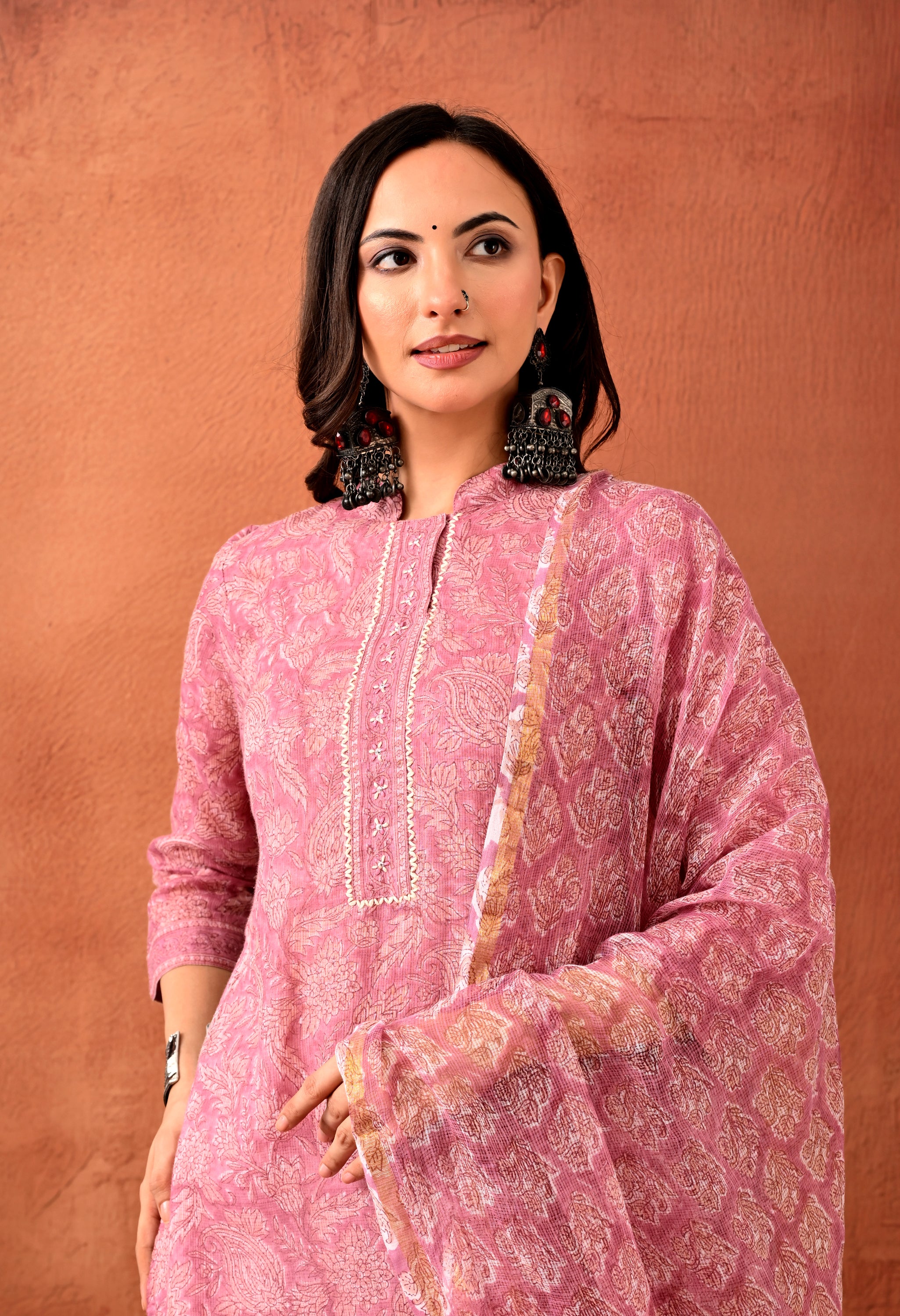 Noor Hand Block Print Kota Doria Suit Set