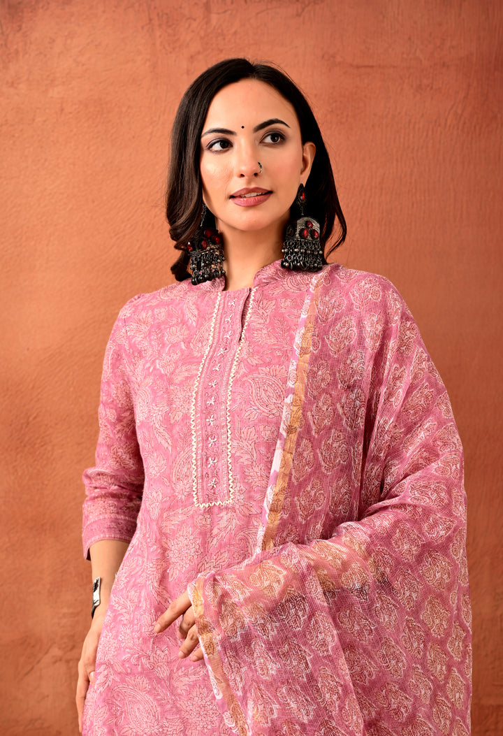 Noor Hand Block Print Kota Doria Suit Set