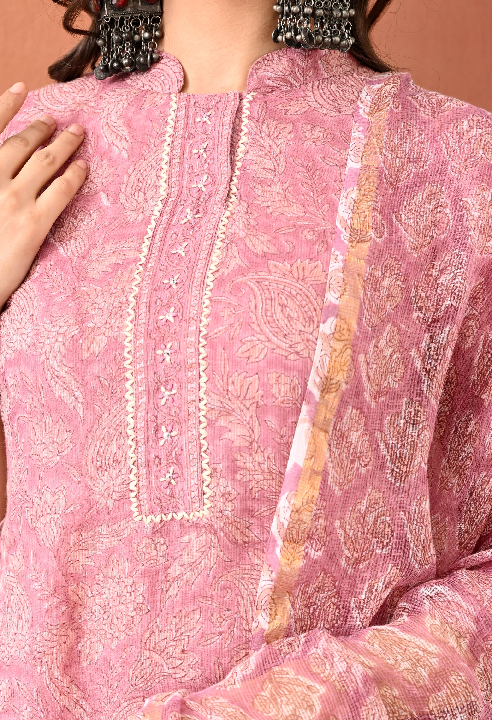 Noor Hand Block Print Kota Doria Suit Set