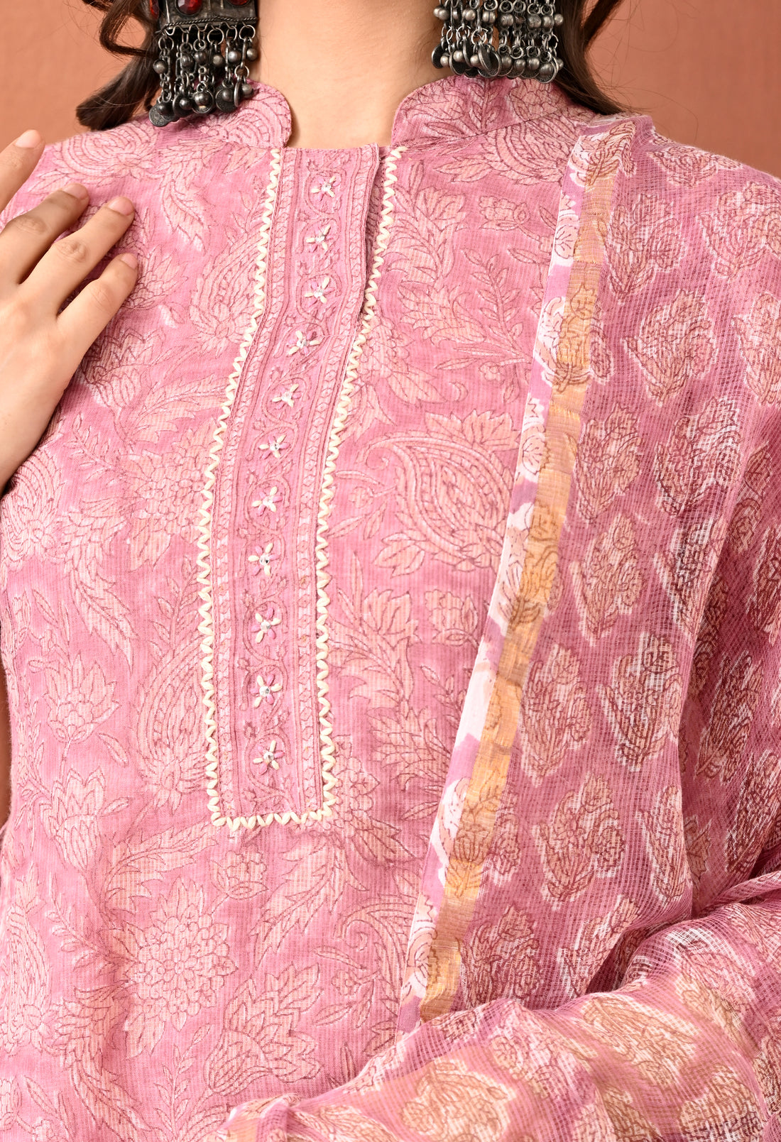 Noor Hand Block Print Kota Doria Suit Set