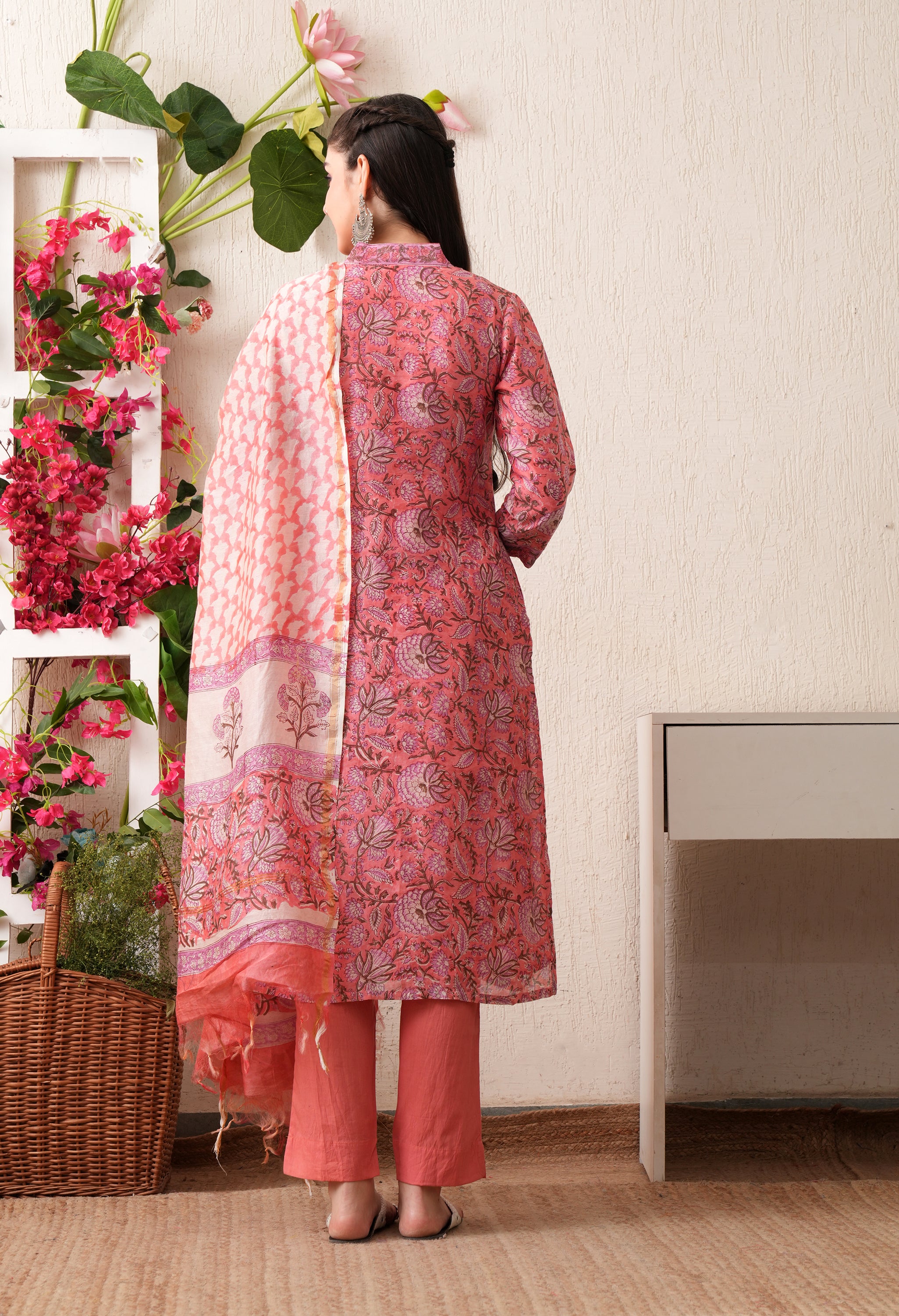Sehera Hand Block Print Cotton Suit Set with Kota Doria Dupatta
