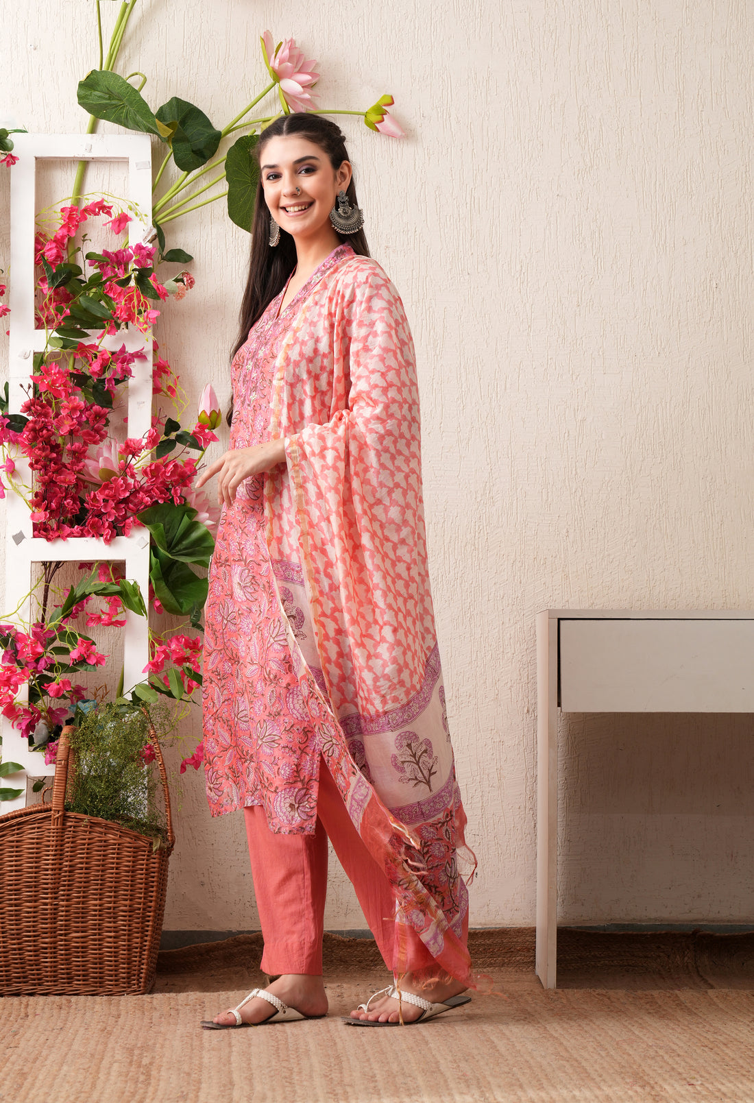 Sehera Hand Block Print Cotton Suit Set with Kota Doria Dupatta