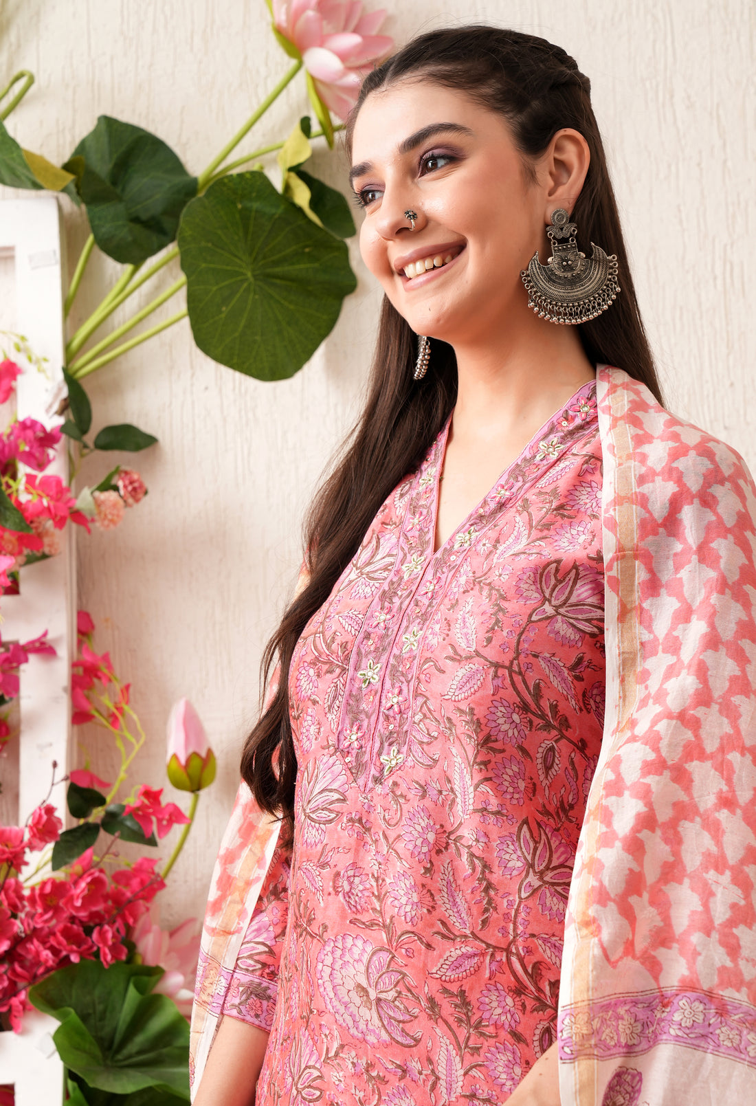 Sehera Hand Block Print Cotton Suit Set with Kota Doria Dupatta