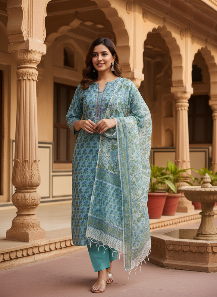 Naaz Hand Block Print Kota Doria Suit Set