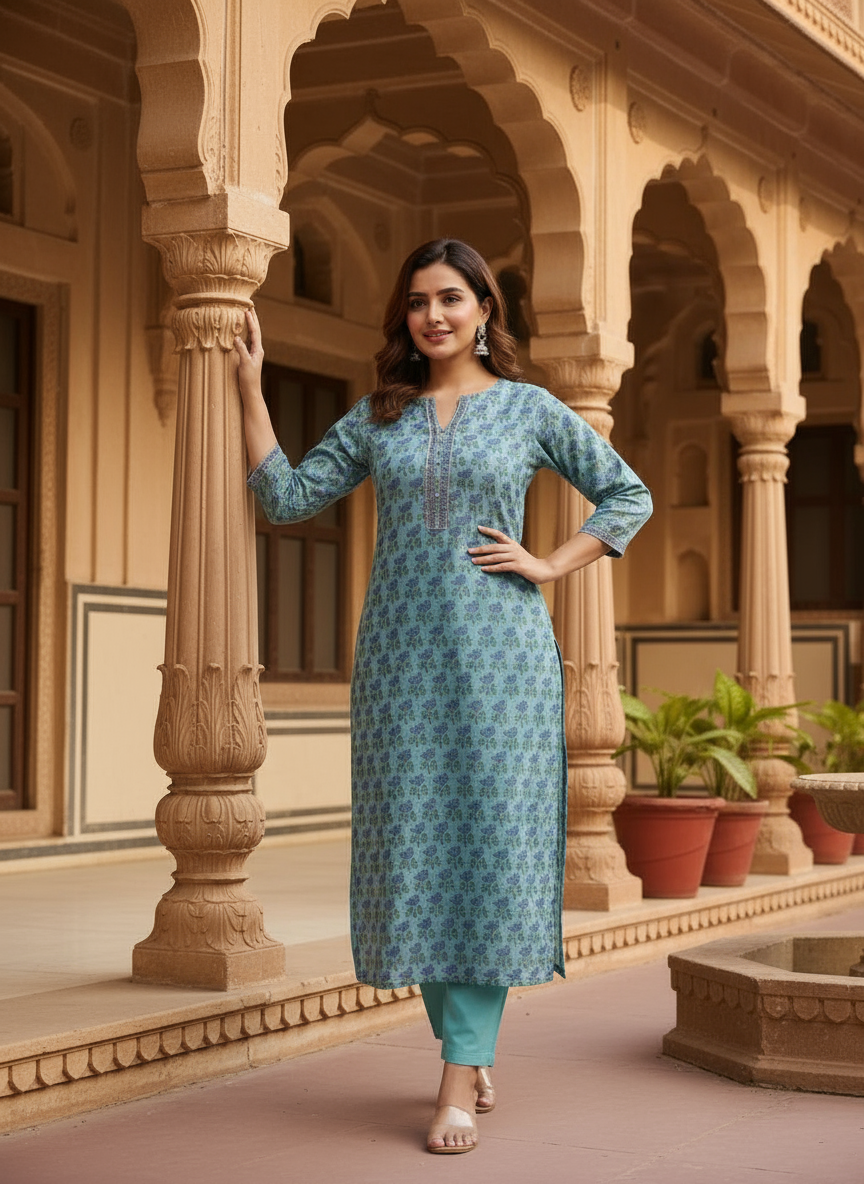 Naaz Hand Block Print Kota Doria Suit Set
