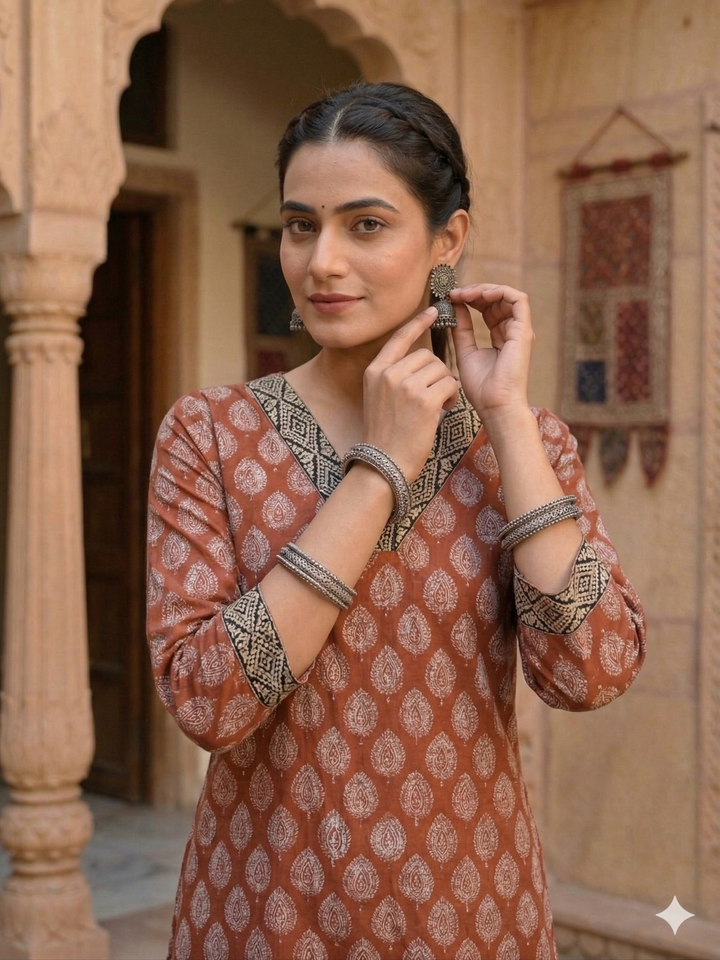 Meher Hand Block Print Kota Doria Suit Set