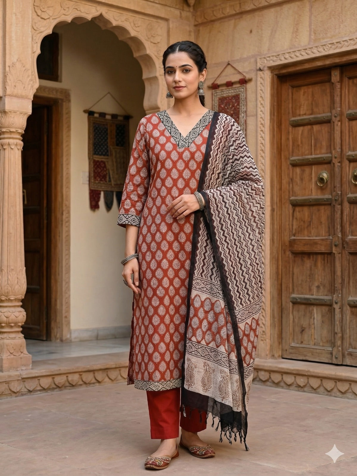 Meher Hand Block Print Kota Doria Suit Set