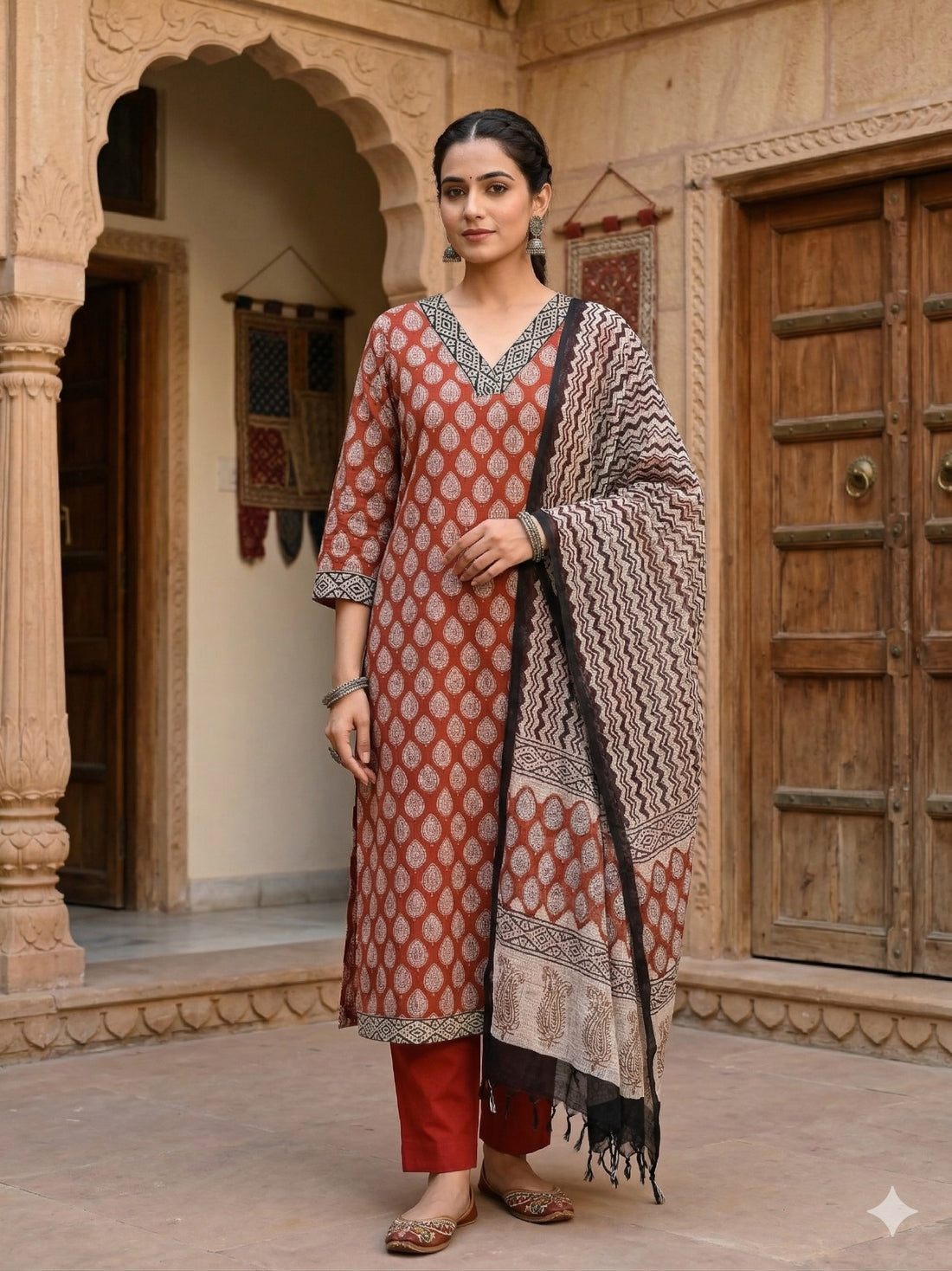 Meher Hand Block Print Kota Doria Suit Set