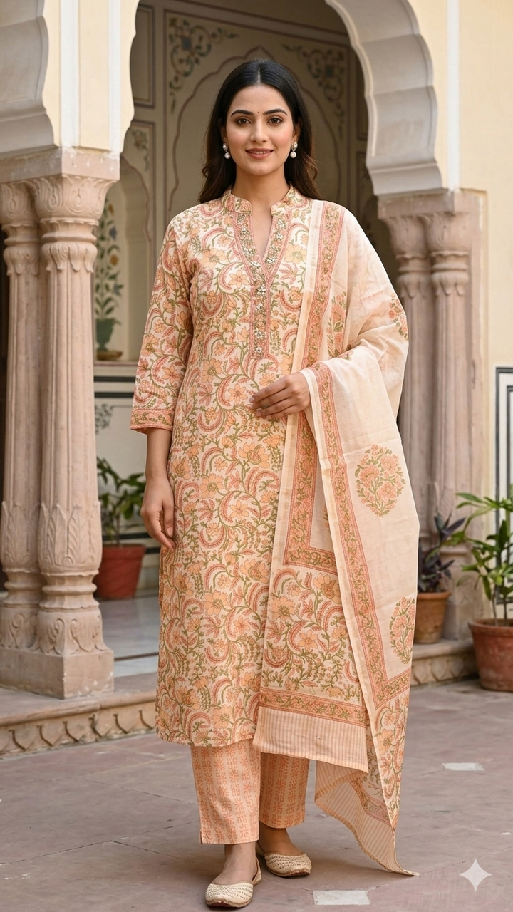 Gulzar Hand Block Print Chanderi Silk Suit Set
